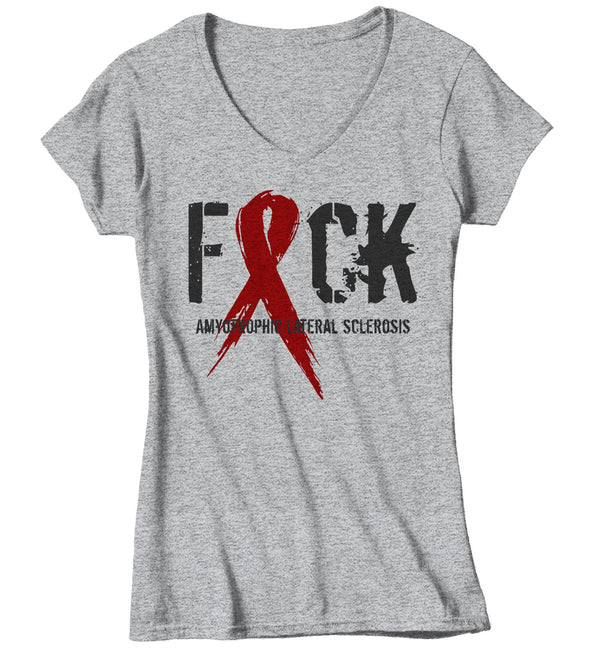 Women's F*ck ALS T-Shirt Red ALS Amyotrophic Lateral Sclerosis Ribbon MS Shirt-Shirts By Sarah