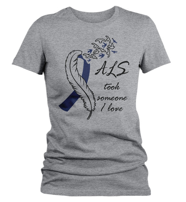 Women's ALS T-Shirt Blue ALS Amyotrophic Lateral Sclerosis Ribbon In Memory Of Shirt ALS Took-Shirts By Sarah