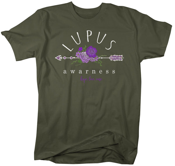 Men's Lupus Awareness T-shirt Hope Love Cure Lupus Shirts Purple Flowers TShirt Shirts Watercolors-Shirts By Sarah
