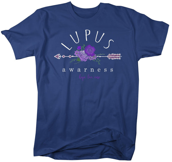 Men's Lupus Awareness T-shirt Hope Love Cure Lupus Shirts Purple Flowers TShirt Shirts Watercolors-Shirts By Sarah