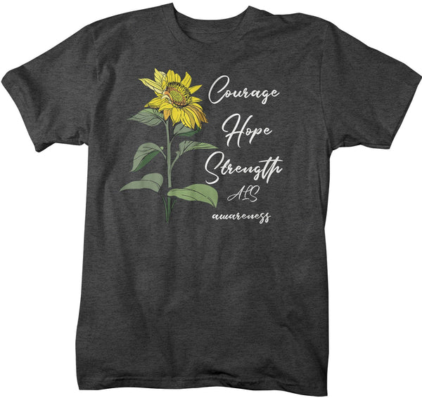 Men's ALS T-Shirt Courage Hope Strength Sunflower Shirts ALS Amyotrophic Lateral Sclerosis Tshirt ALS Awareness Shirt-Shirts By Sarah