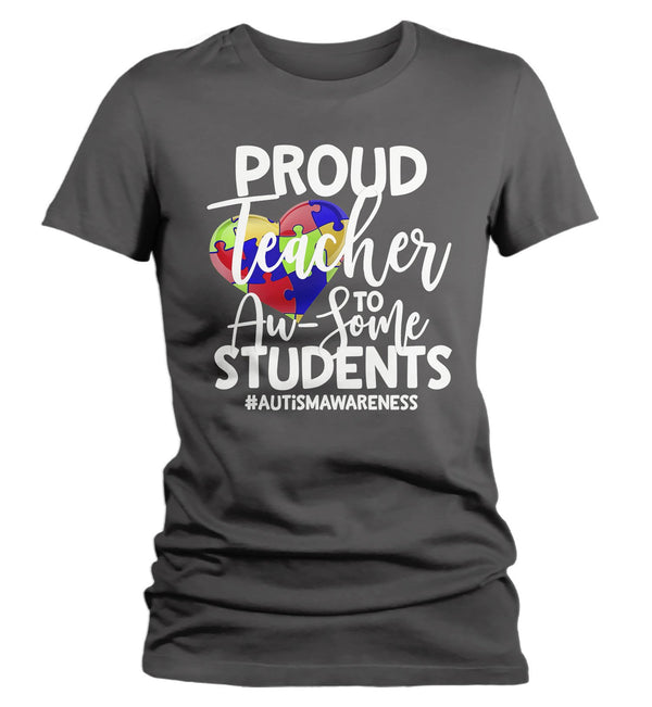Women's Autism Teacher Shirt Autism Shirts Proud Teacher Au-Some Students Tee Teach Heart Awareness Tee-Shirts By Sarah