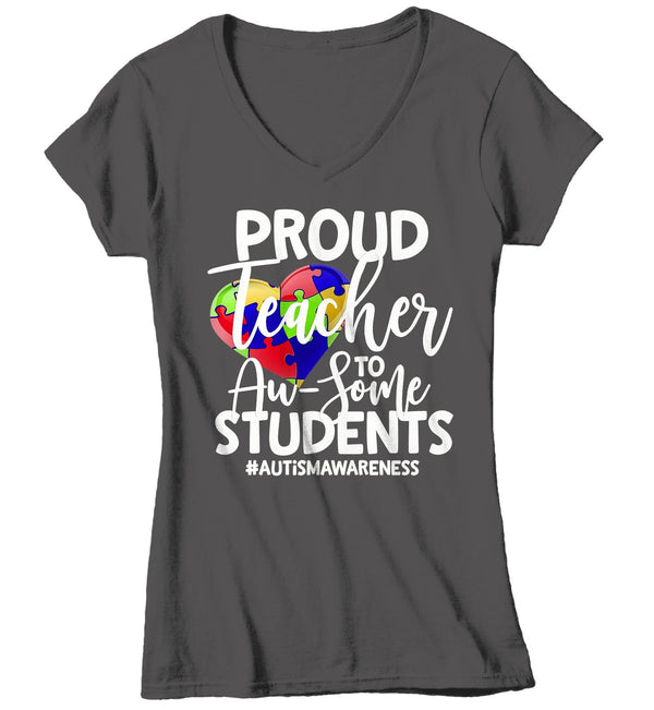 Women's Autism Teacher Shirt Autism Shirts Proud Teacher Au-Some Students Tee Teach Heart Awareness Tee-Shirts By Sarah