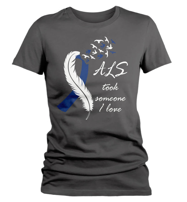 Women's ALS T-Shirt Blue ALS Amyotrophic Lateral Sclerosis Ribbon In Memory Of Shirt ALS Took-Shirts By Sarah