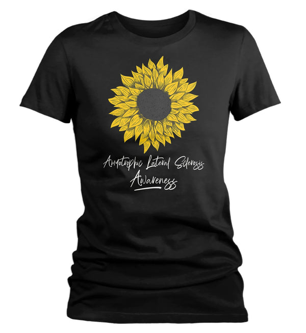 Women's ALS T-Shirt Sunflower Shirts ALS Amyotrophic Lateral Sclerosis Tshirt ALS Awareness Shirt-Shirts By Sarah