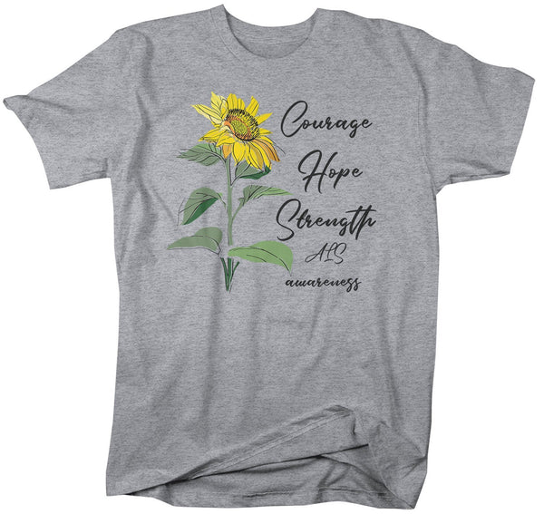 Men's ALS T-Shirt Courage Hope Strength Sunflower Shirts ALS Amyotrophic Lateral Sclerosis Tshirt ALS Awareness Shirt-Shirts By Sarah