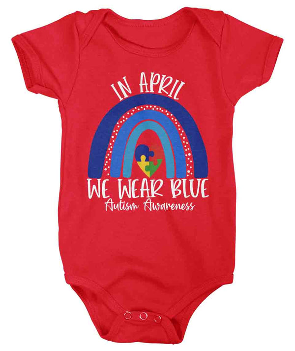 Baby Autism Shirt In April We Wear Blue T Shirt Autism Tee Cute Rainbow Shirt Support Autism Awareness Shirt Boy's Girl's-Shirts By Sarah