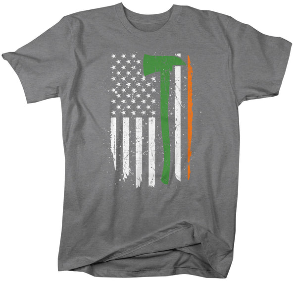 Men's Irish Firefighter Shirt Flag T Shirt Fireman Gift Idea Firefighter Gift Axe Patriotic Tee Unisex Man Man's Soft Tee-Shirts By Sarah