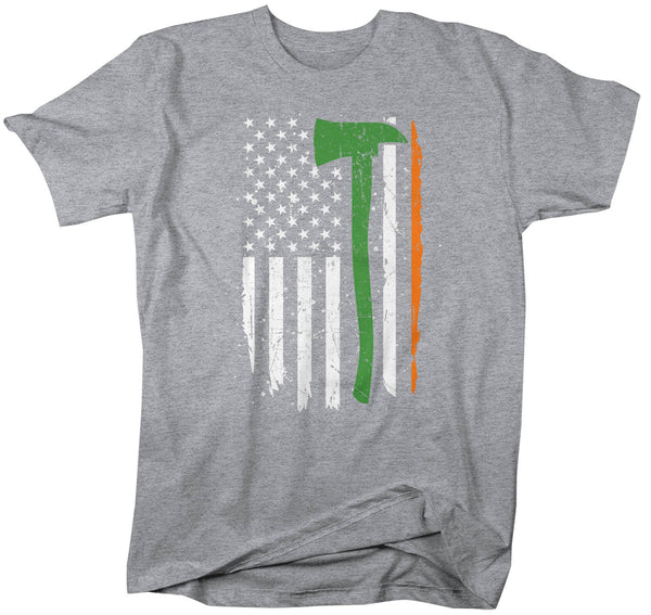 Men's Irish Firefighter Shirt Flag T Shirt Fireman Gift Idea Firefighter Gift Axe Patriotic Tee Unisex Man Man's Soft Tee-Shirts By Sarah