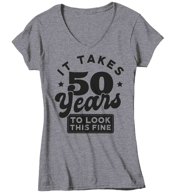 Women's V-Neck Funny 50th Shirts It Took 50 Years To Look This Fine TShirts Hilarious 50th T Shirt Birthday Gift Ladies Fiftieth Bday Fifty Tee-Shirts By Sarah