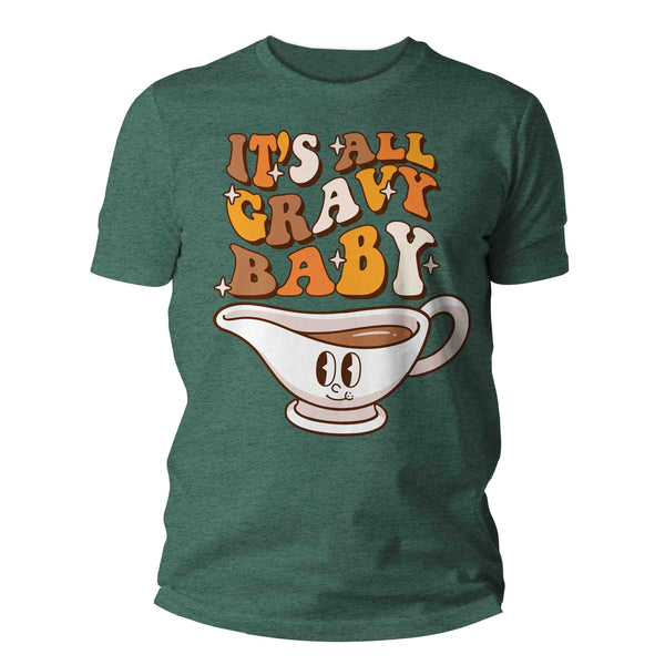 Men's Funny Thanksgiving Shirt Retro Shirt It's All Gravy Baby Tee Vintage Turkey Day Festive Holiday Funny Graphic Tshirt Unisex Man-Shirts By Sarah