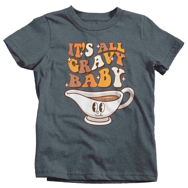 Kids Funny Thanksgiving Shirt Retro Shirt It's All Gravy Baby Tee Vintage Turkey Day Festive Holiday Funny Graphic Tshirt Unisex Youth-Shirts By Sarah