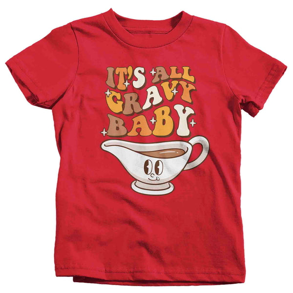 Kids Funny Thanksgiving Shirt Retro Shirt It's All Gravy Baby Tee Vintage Turkey Day Festive Holiday Funny Graphic Tshirt Unisex Youth-Shirts By Sarah
