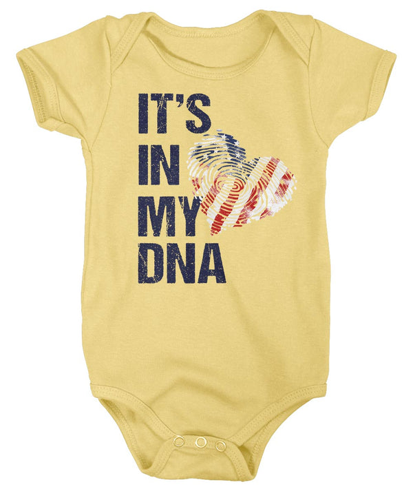 Baby In My DNA Bodysuit American Flag Snap Suit USA Patriotic TShirt 4th July One Piece Heart Fingerprint Infant Gift Idea-Shirts By Sarah