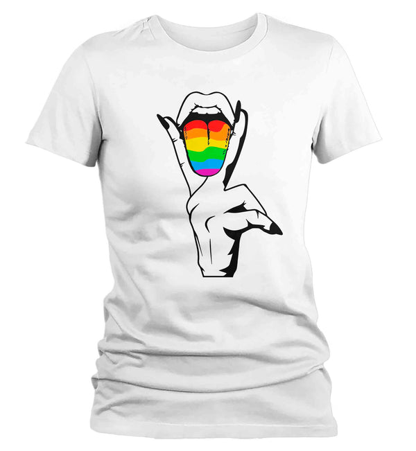 Women's Lesbian Pride Shirt LGBTQ T Shirt Tongue Lips Shirts Rainbow Proud Funny LGBT Shirts Gay Trans Support Tee Ladies Woman-Shirts By Sarah