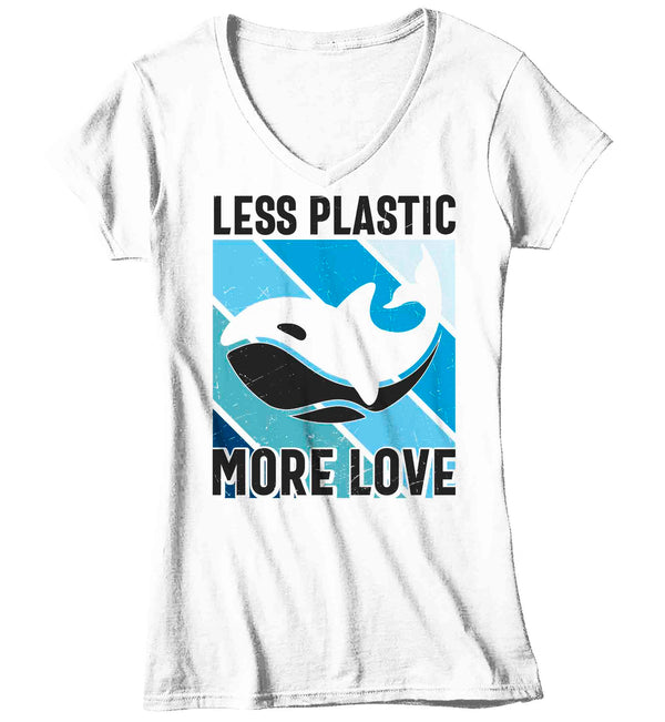 Women's V-Neck Killer Whale Shirt Earth Day T Shirt Less Plastic More Love April 22 Globe Planet Orca Global Warming Gift TShirt Ladies Woman-Shirts By Sarah