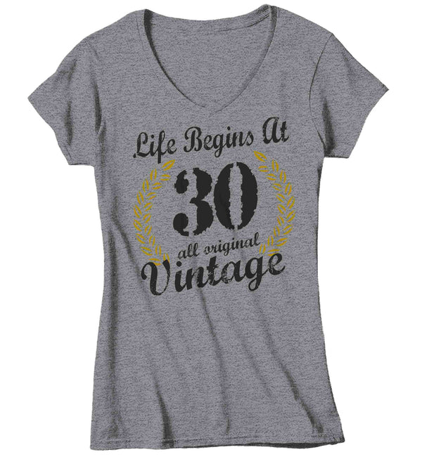 Women's V-Neck Funny 30th Birthday T Shirt Life Begins At Shirts Thirtieth Birthday Shirts Shirt For 30th Classic Age Thirty Birthday Gift Ladies-Shirts By Sarah