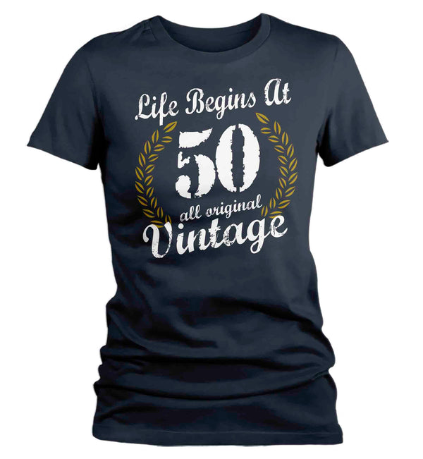 Women's Funny 50th Birthday T Shirt Life Begins At Shirts Fiftieth Birthday Shirts Shirt For 50th Classic Age Fifty Birthday Gift Ladies-Shirts By Sarah