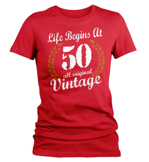 Women's Funny 50th Birthday T Shirt Life Begins At Shirts Fiftieth Birthday Shirts Shirt For 50th Classic Age Fifty Birthday Gift Ladies-Shirts By Sarah