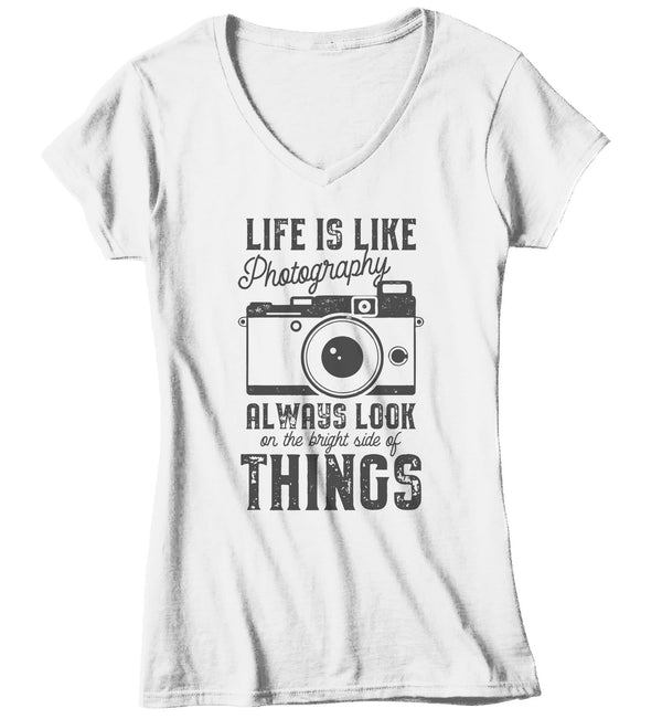 Women's Photographer T Shirt Photography Shirts Look At Bright Side Camera TShirt Inspirational Photography Shirts-Shirts By Sarah