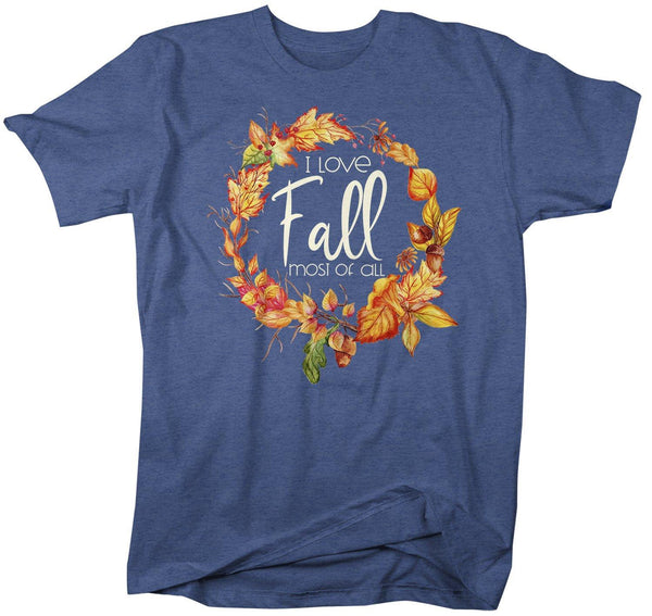 Men's Love Fall T Shirt Wreath Graphic Tee Love Fall Most Of All Shirts Leaves Happy Fall TShirt Watercolor-Shirts By Sarah