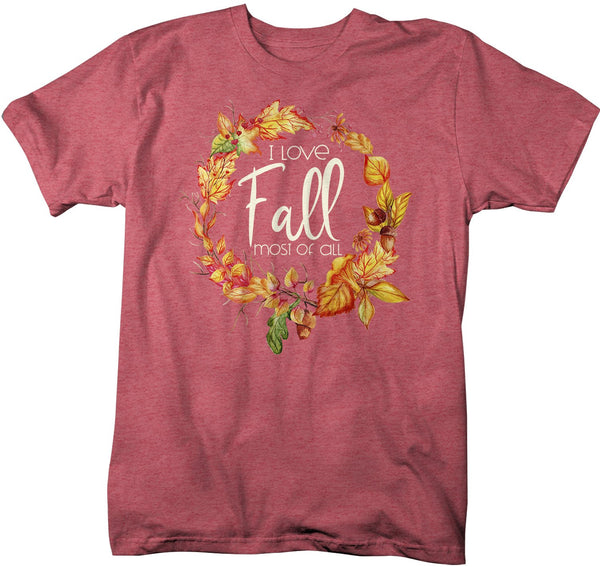 Men's Love Fall T Shirt Wreath Graphic Tee Love Fall Most Of All Shirts Leaves Happy Fall TShirt Watercolor-Shirts By Sarah