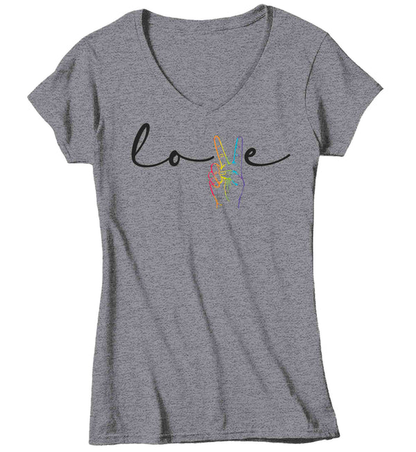 Women's V-Neck Love LGBT T Shirt LGBTQ Support Shirt Peace Love Rainbow Shirts Inspirational LGBT Shirts Gay Trans Support Tee Ladies Woman-Shirts By Sarah