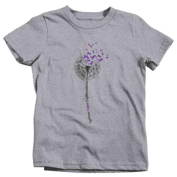 Kids Lupus Shirt Purple Dandelion Lupus Support T Shirt Vintage Purple Ribbon Gift Graphic Tee Awareness Unisex Boy's Girl's-Shirts By Sarah