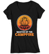 Women's V-Neck Master Of Camp Fire Shirt Campfire T Shirt Bonfire Camp Illustration Family Camping Road Trip Outdoors Ladies Woman