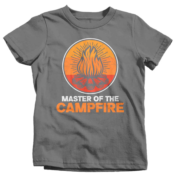 Kids Master Of Camp Fire Shirt Campfire T Shirt Bonfire Camp Illustration Family Camping Road Trip Outdoors Boy's Girl's Youth-Shirts By Sarah