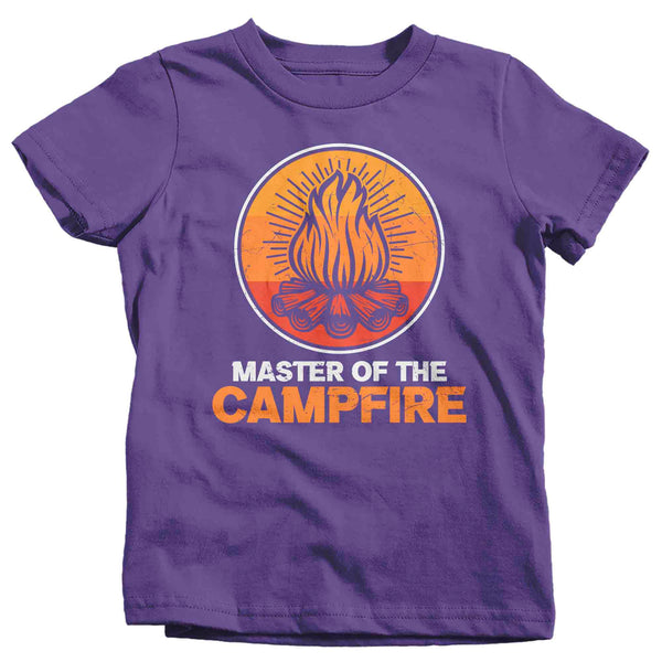 Kids Master Of Camp Fire Shirt Campfire T Shirt Bonfire Camp Illustration Family Camping Road Trip Outdoors Boy's Girl's Youth-Shirts By Sarah