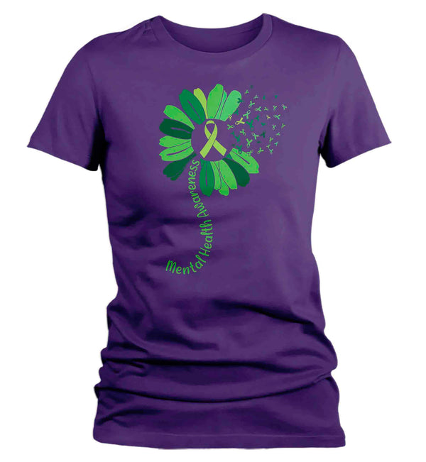 Women's Mental Health Awareness Flower T Shirt Green Shirt Dandelion Tee ADHD TShirt Wellness Gift Ladies Woman Anxiety Depression-Shirts By Sarah