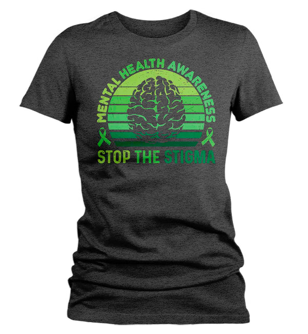 Women's Mental Health Awareness T Shirt Green Shirt Stop The Stigma ADHD Tee Support TShirt Brain Gift Ladies Woman Anxiety Depression-Shirts By Sarah