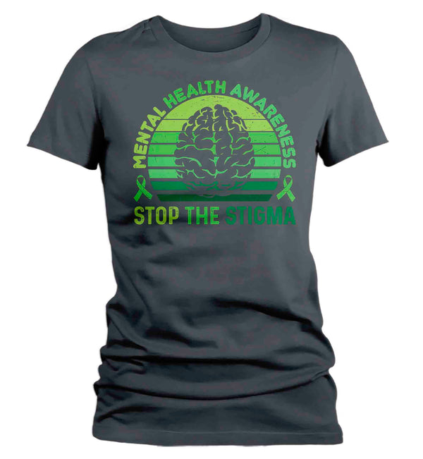 Women's Mental Health Awareness T Shirt Green Shirt Stop The Stigma ADHD Tee Support TShirt Brain Gift Ladies Woman Anxiety Depression-Shirts By Sarah