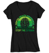 Women's V-Neck Mental Health Awareness T Shirt Green Shirt Stop The Stigma ADHD Tee Support TShirt Brain Gift Ladies Woman Anxiety Depression