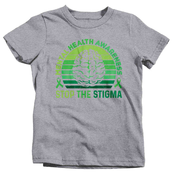Kids Mental Health Awareness T Shirt Green Shirt Stop The Stigma ADHD Tee Support TShirt Brain Gift Boy's Girl's Unisex Anxiety Depression-Shirts By Sarah