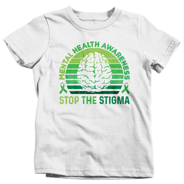 Kids Mental Health Awareness T Shirt Green Shirt Stop The Stigma ADHD Tee Support TShirt Brain Gift Boy's Girl's Unisex Anxiety Depression-Shirts By Sarah