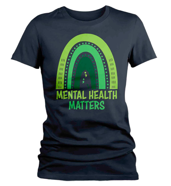 Women's Mental Health Matters T Shirt Green Shirt Rainbow Awareness ADHD Tee Support TShirt Brain Gift Ladies Woman Anxiety Depression-Shirts By Sarah