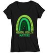 Women's V-Neck Mental Health Matters T Shirt Green Shirt Rainbow Awareness ADHD Tee Support TShirt Brain Gift Ladies Woman Anxiety Depression