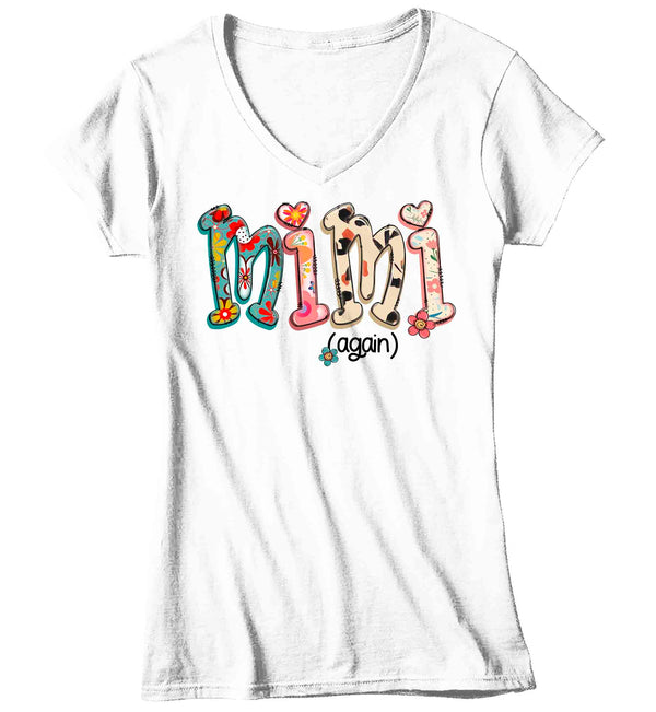Women's V-Neck Mimi Again Shirt Granny T Shirt Cute Great Grandma Family Baby Reveal Announcement TShirt Mother's Day Gift Graphic Tee Ladies-Shirts By Sarah