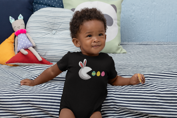 Baby Funny Easter Snap Suit Easter Bunny Eggs Creeper Egg Hunter Bodysuit Rabbit Graphic Tee Streetwear Infant Boy's Girl's-Shirts By Sarah