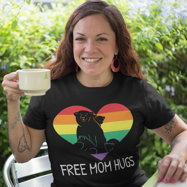 Women's LGBT Ally Shirt Free Mom Hugs LGBT T Shirt Tee Mama Bear Gift LGBTQ TShirt Gay Pride Sexuality Shirt Woman Ladies-Shirts By Sarah