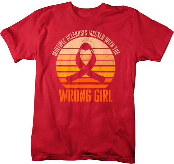 Men's Multiple Sclerosis Shirt Messed With Wrong Girl T Shirt Vintage Orange Ribbon Support Gift Graphic Tee Awareness Unisex Mens-Shirts By Sarah