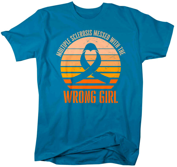 Men's Multiple Sclerosis Shirt Messed With Wrong Girl T Shirt Vintage Orange Ribbon Support Gift Graphic Tee Awareness Unisex Mens-Shirts By Sarah