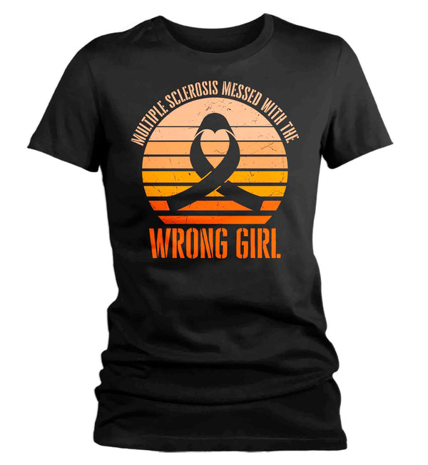 Women's Multiple Sclerosis Shirt Messed With Wrong Girl T Shirt Vintage Orange Ribbon Support Gift Graphic Tee Awareness Ladies Woman-Shirts By Sarah