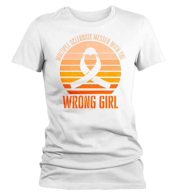 Women's Multiple Sclerosis Shirt Messed With Wrong Girl T Shirt Vintage Orange Ribbon Support Gift Graphic Tee Awareness Ladies Woman-Shirts By Sarah