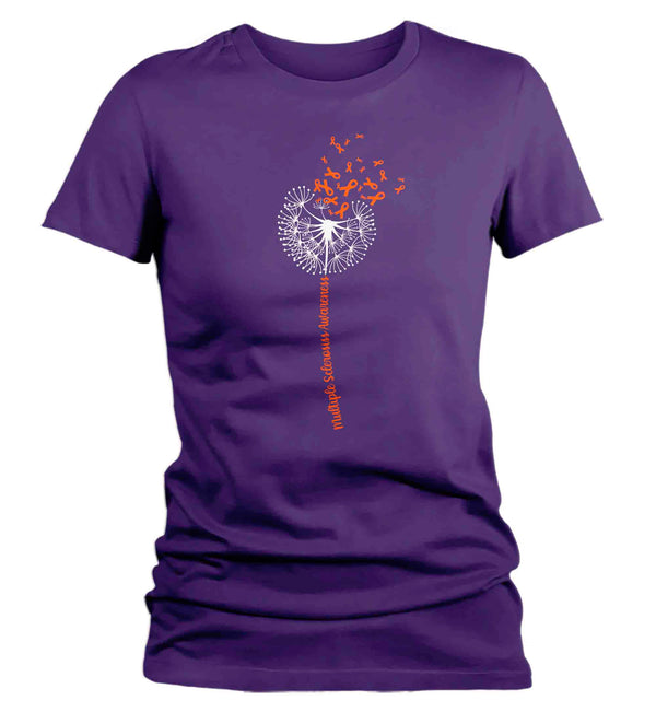 Women's Multiple Sclerosis Shirt Orange Dandelion MS Support T Shirt Vintage Orange Ribbon Gift Graphic Tee Awareness Ladies Woman-Shirts By Sarah