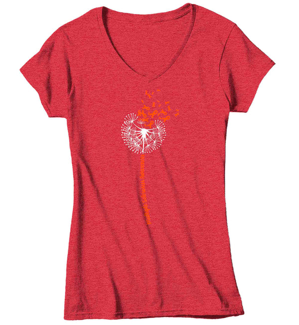 Women's V-Neck Multiple Sclerosis Shirt Orange Dandelion MS Support T Shirt Vintage Orange Ribbon Gift Graphic Tee Awareness Ladies Woman-Shirts By Sarah