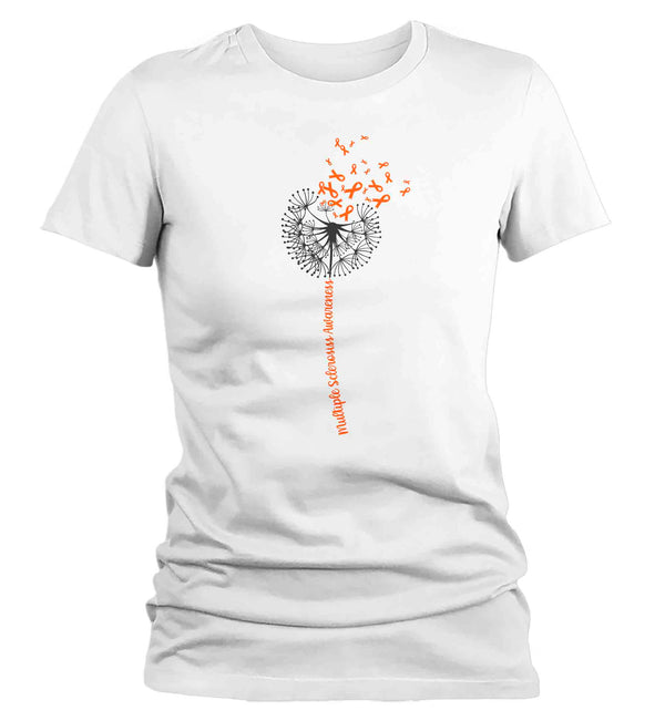 Women's Multiple Sclerosis Shirt Orange Dandelion MS Support T Shirt Vintage Orange Ribbon Gift Graphic Tee Awareness Ladies Woman-Shirts By Sarah