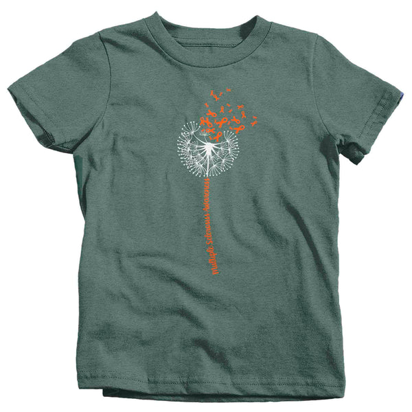 Kids Multiple Sclerosis Shirt Orange Dandelion MS Support T Shirt Vintage Orange Ribbon Gift Graphic Tee Awareness Unisex Boy's Girl's-Shirts By Sarah